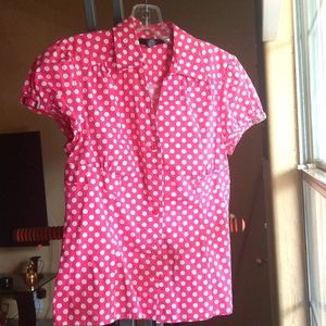 White polka dots pink blouse
